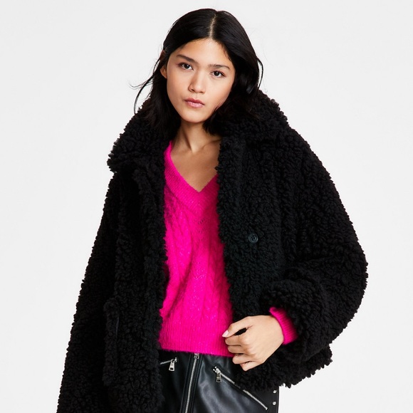 NWT 💎DKNY Jeans
Women's Long-Sleeve Short Sherpa
Jacket - Picture 5 of 5